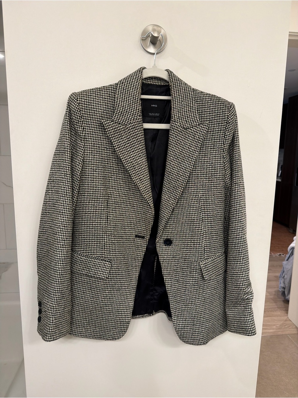 Mango Black and White Houndstooth Blazer